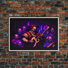Load image into Gallery viewer, Human bard pixel art, vaporwave RPG concept art, framed canvas print, synthwave tabletop art
