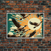 Cargar imagen en el visor de la galería, Flock of Geese, art deco style, midcentury style art, framed canvas print
