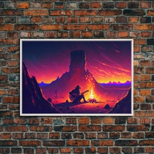 Carregar imagem no visualizador da galeria, Campfire Songs, Retrowave style art, framed canvas print, synthwave art
