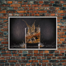 Load image into Gallery viewer, Whiskey Wall Décor, Glass of Whiskey with Splash, Man Cave Wall Art, Whisky Artwork, Home Bar Decor, Framed Canvas Print
