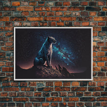 Load image into Gallery viewer, Cheetah Print, Synthwave Animal Prints, Cheetah and a starry night sky, framed canvas print, cute animal art
