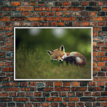 Cargar imagen en el visor de la galería, Cute Sleepy Fox Art, Animal Prints, Nature Art, Framed Canvas Print, Cute animal wall art, above sofa art
