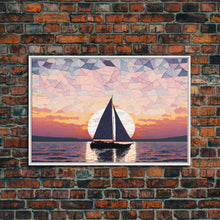 Load image into Gallery viewer, Sailing Under a Stained Glass Sky, Framed Canvas Print, Canvas Art, Nautical Art Deco Style Sunset Art
