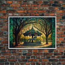 Load image into Gallery viewer, Framed Canvas Print, Painting of a Vintage carousel, Stained Glass Style Wall Art
