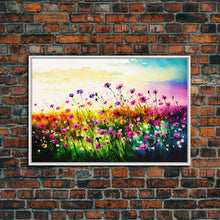 Load image into Gallery viewer, Field Of Rainbow Colored Wild Flowers, Watercolor, Framed Canvas Print, Original Art, Large Format Art, huge living room art
