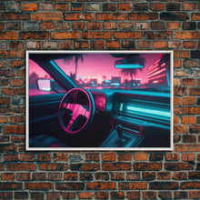 Carregar imagem no visualizador da galeria, Car interior Wall Art | Framed Canvas Print | Living room art | Neon Lights | Outrun Style | Guest room art | Retro art | Beautiful Art
