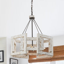 Cargar imagen en el visor de la galería, 4-Light Distressed White Wooden Drum Chandelier
