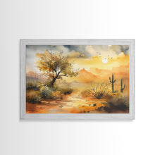 Load image into Gallery viewer, Desert Landscape Watercolor Painting, Wood Framed Canvas Print, Utah Desert Painting, Metal Print, Farmhouse Decor

