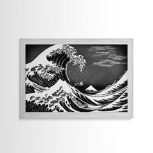Carregar imagem no visualizador da galeria, Black and White Wave Canvas Print, Hokusai Inspired Wall Art, Woodblock Print Style, Wall Art, Vintage Style Wall Art
