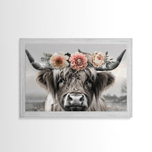 Load image into Gallery viewer, Cute Framed Canvas Wall Art, Cute Cow Wearing Flowers, Farmhouse Decor, Farmhouse Wall At, Extra Large Boho Decor, Minimalist Modern Art
