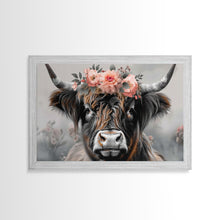 Carregar imagem no visualizador da galeria, Framed Wall Art Texas Cattle, Wood Framed Canvas Print, Farmhouse Decor, Minimalist Rustic Farmhouse Painting, Vacation Home Decor, Western
