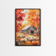 Load image into Gallery viewer, The Sheep Farm In Fall Framed Canvas Print, Farmhouse Decor, Boho Painting Wall Art

