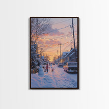 Load image into Gallery viewer, Cozy Neighborhood Christmas Evening with Snowmen and Festive Lights, Perfect for Framed Canvas Print and Holiday Wall Art
