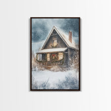 Carregar imagem no visualizador da galeria, Beautiful Woods Cabin Framed Canvas Print, Extra Large Fall Decor, Mid Century Modern Winter Wall Art, Modern Christmas
