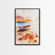 Carregar imagem no visualizador da galeria, Canoe On A Serene Fall Lake, Framed Canvas Print, Autumn Decor, Fall Wall Art, Fall Poster, Autumn Prints Wall Art
