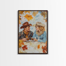 Load image into Gallery viewer, Cowboy and Cowgirl Fall Scene Framed Canvas Print - 2024 Rustic Autumn Love Country Art Gift Idea Fall Wall Decor
