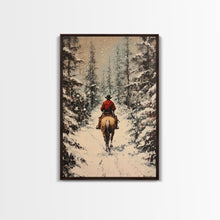 Load image into Gallery viewer, Cowboy on Horseback in Golden Autumn Trees Framed Canvas Print Rustic Christmas Wall Art Fall Decor Country Christmas Gift Seasonal Wall Art
