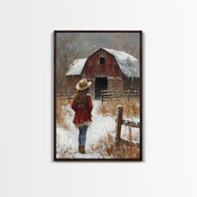 Load image into Gallery viewer, Country Girl with Falling Leaves Canvas Print, Autumn Wall Art, Farmhouse Holiday Decor, Fall Decor, Trendy Wall Art, Framed Canvas Print
