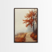 Load image into Gallery viewer, Framed Canvas Print of a Cozy Autumn Path with Trees and Fall Leaves, Rustic Country Decor, Moody Landscape Art, Best Gift Idea, Fall Decor
