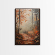 Load image into Gallery viewer, Framed Canvas Print of a Fall Path with Fence and Trees, Autumn Wall Art, Rustic Country Decor, Best Gift Idea, Modern Farmhouse Fall Decor
