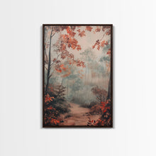 Load image into Gallery viewer, Framed Canvas Print of Autumn Pathway with Red Leaves, Seasonal Wall Art, Best Gift Idea, Modern Farmhouse Fall Decor, Moody Landscape
