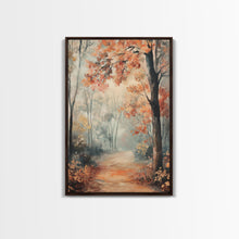 Carregar imagem no visualizador da galeria, Framed Canvas Print of Foggy Autumn Forest with Red Leaves, Moody Landscape Wall Art, Fall Seasonal Decor, Best Gift Idea, Modern Farmhouse
