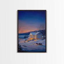 Load image into Gallery viewer, Cozy Snowy House Winter Landscape Framed Canvas Print Wall Art Christmas Decor, Country Christmas Art Gift, Winter Wonderland Art
