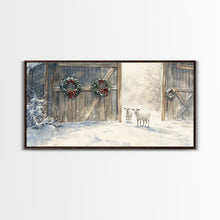 Cargar imagen en el visor de la galería, Christmas decor farmhouse Framed Canvas Print snowy barn Christmas scene holiday wall art best gift Christmas decor Christmas tree art 2024
