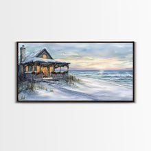 Carregar imagem no visualizador da galeria, Beach Christmas decor Framed Canvas Print winter wonderland cabin Christmas vacation decor coastal Christmas wall art holiday gift idea

