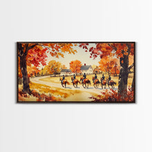 Carregar imagem no visualizador da galeria, Fall farmhouse wall art Framed Canvas Print equestrian scene autumn country decor cozy farmhouse holiday decor above sofa art gift idea

