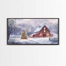 Cargar imagen en el visor de la galería, Christmas decor farmhouse Framed Canvas Print snowy barn scene holiday wall art Christmas tree decor best gift Christmas holiday home decor
