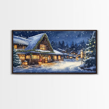 Load image into Gallery viewer, Cozy Snowy Christmas Cabin Scene Canvas Print | Winter Wonderland Christmas Wall Art | Rustic Christmas Decor | 2024 Holiday Art Gift
