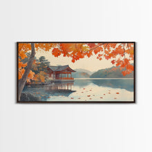 Carregar imagem no visualizador da galeria, Autumn Japanese Lake House Canvas Print | Fall Wall Art Home Decor | Seasonal Fall Art | Gift Idea | 2024 Autumn Home Wall Art
