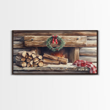 Load image into Gallery viewer, Cozy Cabin Fireplace Christmas Canvas Print | Rustic Christmas Wall Art | Holiday Home Decor | Christmas Mantle Decor | 2024 Christmas Gift
