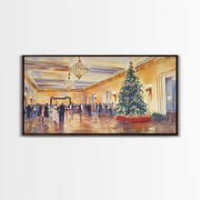 Load image into Gallery viewer, Elegant Ballroom Christmas Party Scene, Framed Canvas Print, Holiday Wall Art, Christmas Decor, Wall Art, Seasonal Decor, Best Gift Idea
