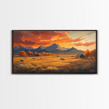 Carregar imagem no visualizador da galeria, Fall Sunset Framed Canvas Print Scenic Ranch Landscape Art Autumn Wall Decor Ideal Holiday Home Decor and Gift for Farmhouse Style
