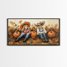 Load image into Gallery viewer, Framed Canvas Print Cowboy On Horse Overlooking Fall Mountain Peaks Western Horse Rider Autumn Scenic Wall Art Fall Colors

