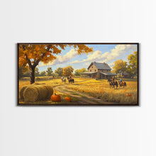 Carregar imagem no visualizador da galeria, Autumn Ranch Framed Canvas Print Pumpkin Patch Rustic Art Country Home Decor Large Fall Wall Art Farmhouse Style Thanksgiving Decor
