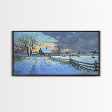Carregar imagem no visualizador da galeria, Beautiful Winter Snowy Farm Framed Canvas Print Rustic Christmas Decor, Christmas Wall Art and Holiday Art Prints, Gift Home Decor
