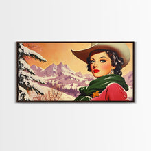 Carregar imagem no visualizador da galeria, Framed Canvas Print winter wonderland scene, snow-covered trees and a peaceful horizon, serene holiday wall art ideal rustic Christmas decor
