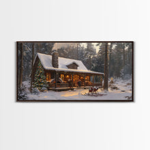 Load image into Gallery viewer, Cozy Christmas Cabin in Woods Framed Canvas Print - Rustic Christmas Decor and Winter Wonderland Scene with Holiday Wall Art
