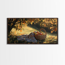 Load image into Gallery viewer, Basket of Apples Framed Canvas Print, Cozy Fall Farmhouse Wall Art, Country Autumn Decor, Best Gift for Her, Seasonal Harvest Scene Art
