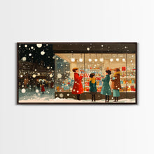 Cargar imagen en el visor de la galería, Christmas Window Shopping Scene Framed Canvas Print, Nostalgic Winter Holiday Wall Art Decor, Best Christmas Gift Idea, City Christmas Decor
