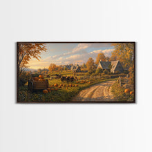 Carregar imagem no visualizador da galeria, Autumn Pumpkin Harvest Framed Canvas Print, Fall Country Farm Scene Wall Art, Best Autumn Decor, Cozy Farmhouse Gift Idea
