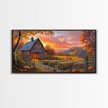Load image into Gallery viewer, Cozy Barn at Sunset Framed Canvas Print, Fall Harvest Wall Art, Country Farmhouse Autumn Decor, Seasonal Gift Idea Best Fall Wall Art
