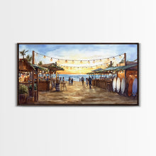 Carregar imagem no visualizador da galeria, Beach Christmas Market Framed Canvas Print, Coastal Holiday Market Scene Wall Art, Christmas Decor Wall Art
