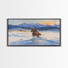 Load image into Gallery viewer, Cowboy In Golden Light Framed Canvas Print Tall Art Autumn Country Landscape Fall Decor Rustic Western Wall Art Farmhouse Decor Gift

