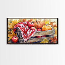 Carregar imagem no visualizador da galeria, Basket With Pumpkins And Apples Framed Canvas Print Tall Art Rustic Fall Decor Thanksgiving Autumn Harvest Home Wall Art Farmhouse Gift Idea
