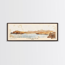Carregar imagem no visualizador da galeria, Cabrera, Spain Watercolor Beach Print, Vacation Gift, Spain Wall Art, Framed Canvas Print, Framed Beach Painting
