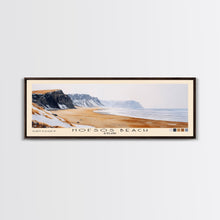 Cargar imagen en el visor de la galería, Hofsós Beach, Iceland Watercolor Beach Print, Vacation Gift, Iceland Wall Art, Framed Canvas Print, Framed Beach Painting
